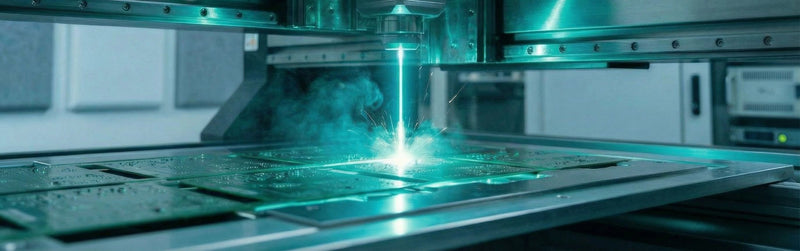 Automated high-precision laser beam performing microprocessing on a printed circuit board for advanced manufacturing applications