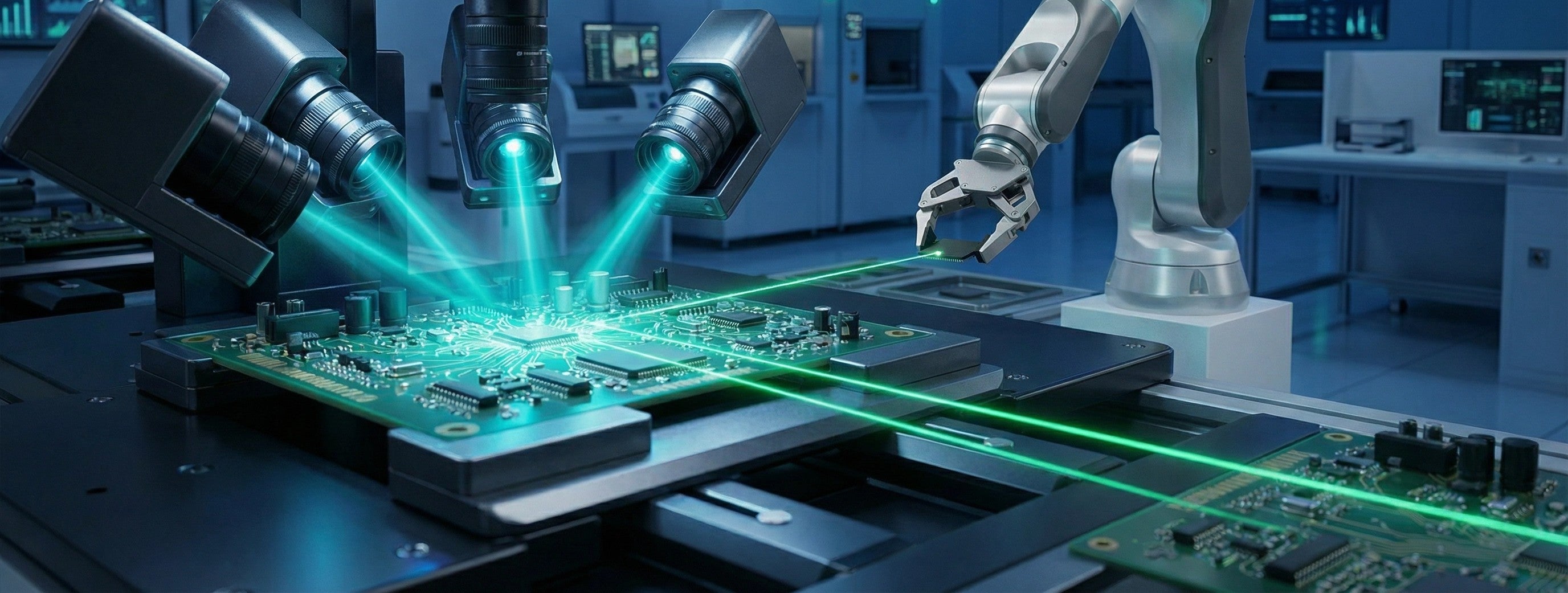 High-speed AOI system with 3D vision inspection and robotic pick-and-place integration for high-volume electronics manufacturing at Toki Automation