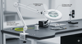 ESD Safe Magnifying Lamp with full metal frame at a work bench