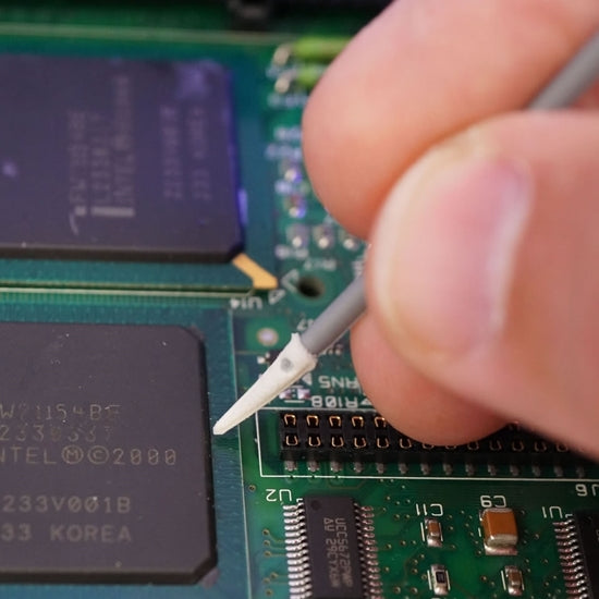 Mini tip foam swab from techspray on PCB