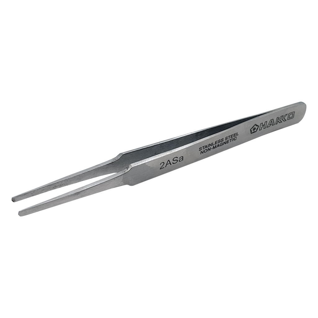 Hakko 2ASA flat-rounded, non-magnetic Stainless Steel Tweezer for delicate and precision assembly