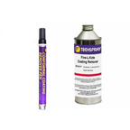 Image shows two products, a purple and black pen labeled 'Conformal Coating Remover' and a silver can labeled 'Techspray Fine-Kote Coating Remover 2510-P'.